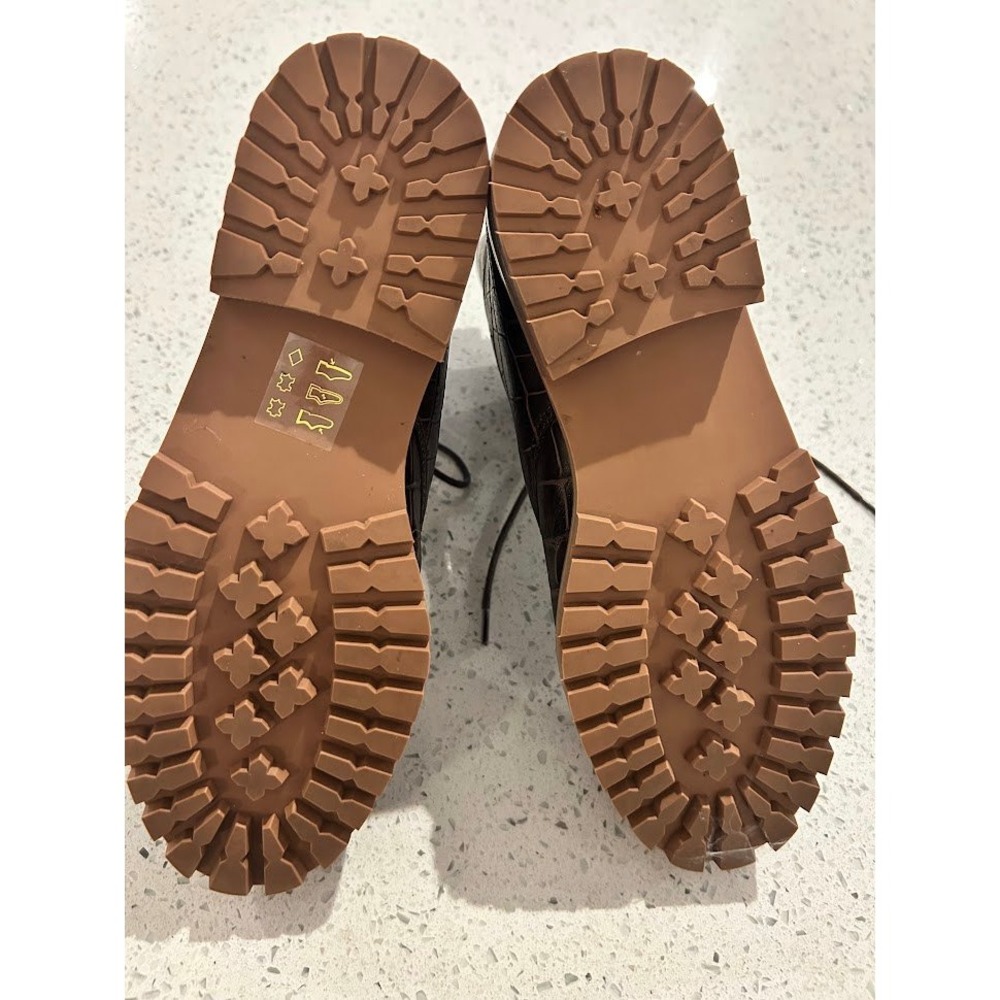 Madewell The Clair Lace-Up Boots Croc‎ Emboss Leather Women's Brown Ankle Size 6 - Picture 9 of 11